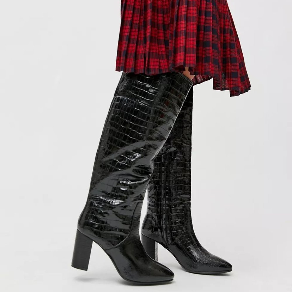 URBAN Outfitters Isabel Tall Boot Black Croc